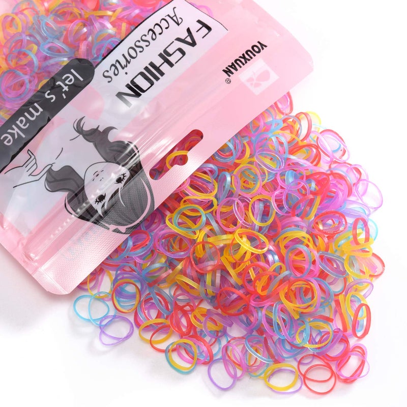 Youxuan Kids Elastics No Damage Colored Hair Bands Fashion Girls Hair Ties 1000 Count Small Size - Image 2